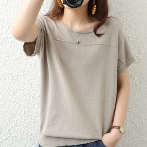 Women’s Cotton T Shirt, Knit Cotton Tee, Relaxed Fit Shirt