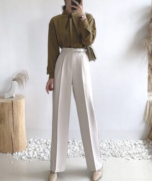Chic Loose-Fit Women's Work Pants - Elegant High-Waist Design