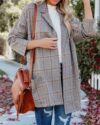 Stylish Ladies' Plaid Open Collar Casual Jacket