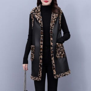 Chic Plus Size Winter Coats for Women – Leopard Rabbit Fur Vest