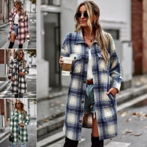 Women's Long Plaid Shirt Jacket