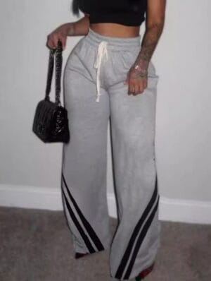 Women's Solid Color Lace-Up Casual Sports Pants - Loose Fit & Fashionable Style