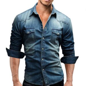 Men's Slim Fit Denim Shirt Long Sleeve