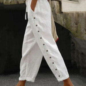 Women's elastic waist cropped pants with pockets