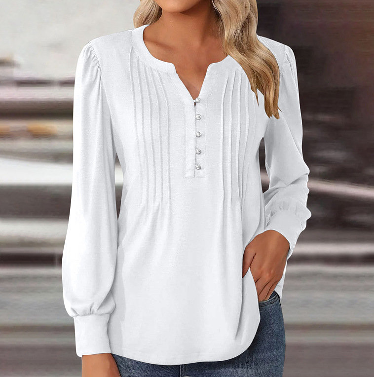 Elegant Pleated V-Neck Henly Blouse