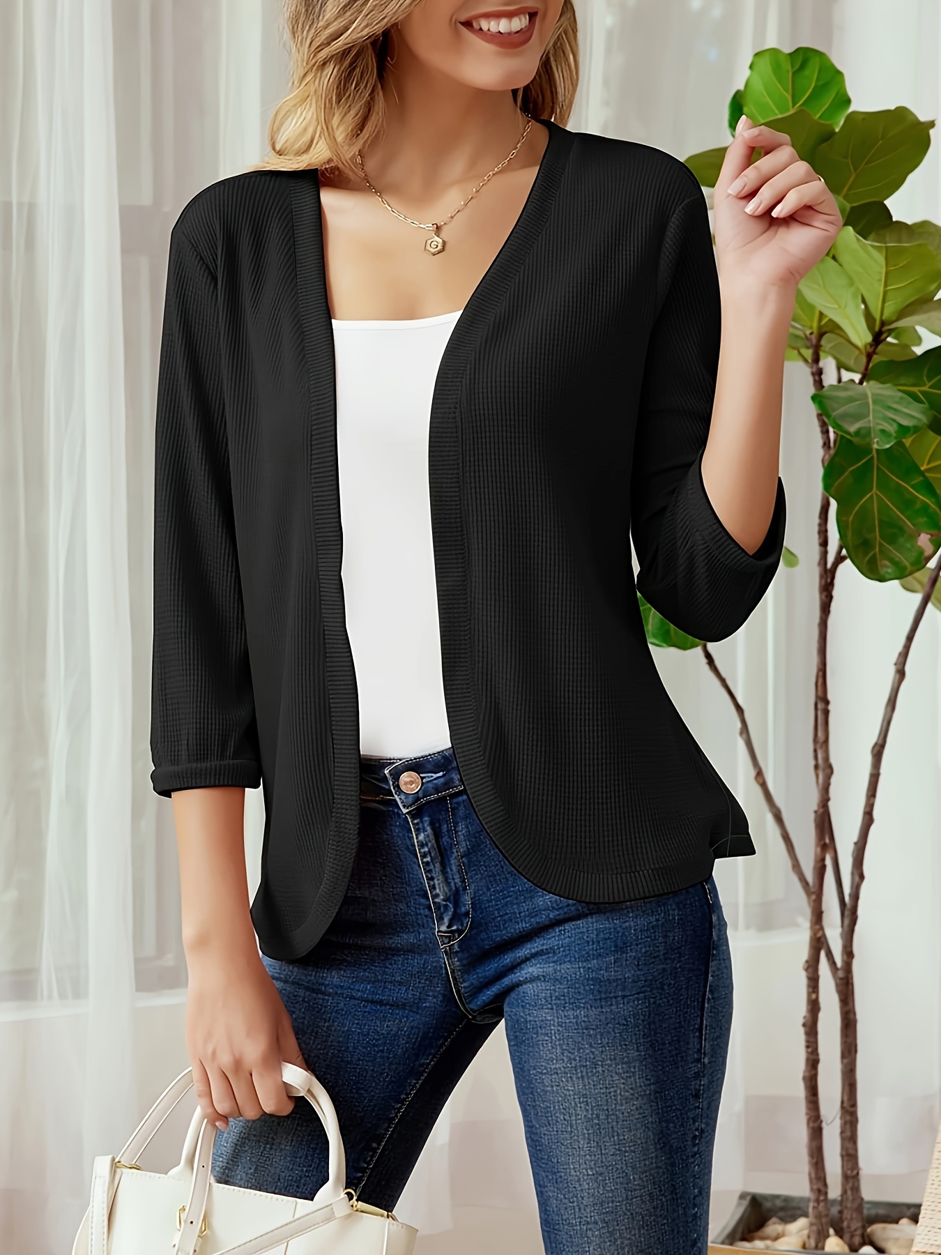 Cropped Womens 3 4 Sleeve Cardigan Petite