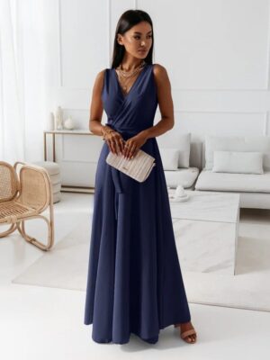 Women's Summer V-Neck Maxi Dress with Sleeves