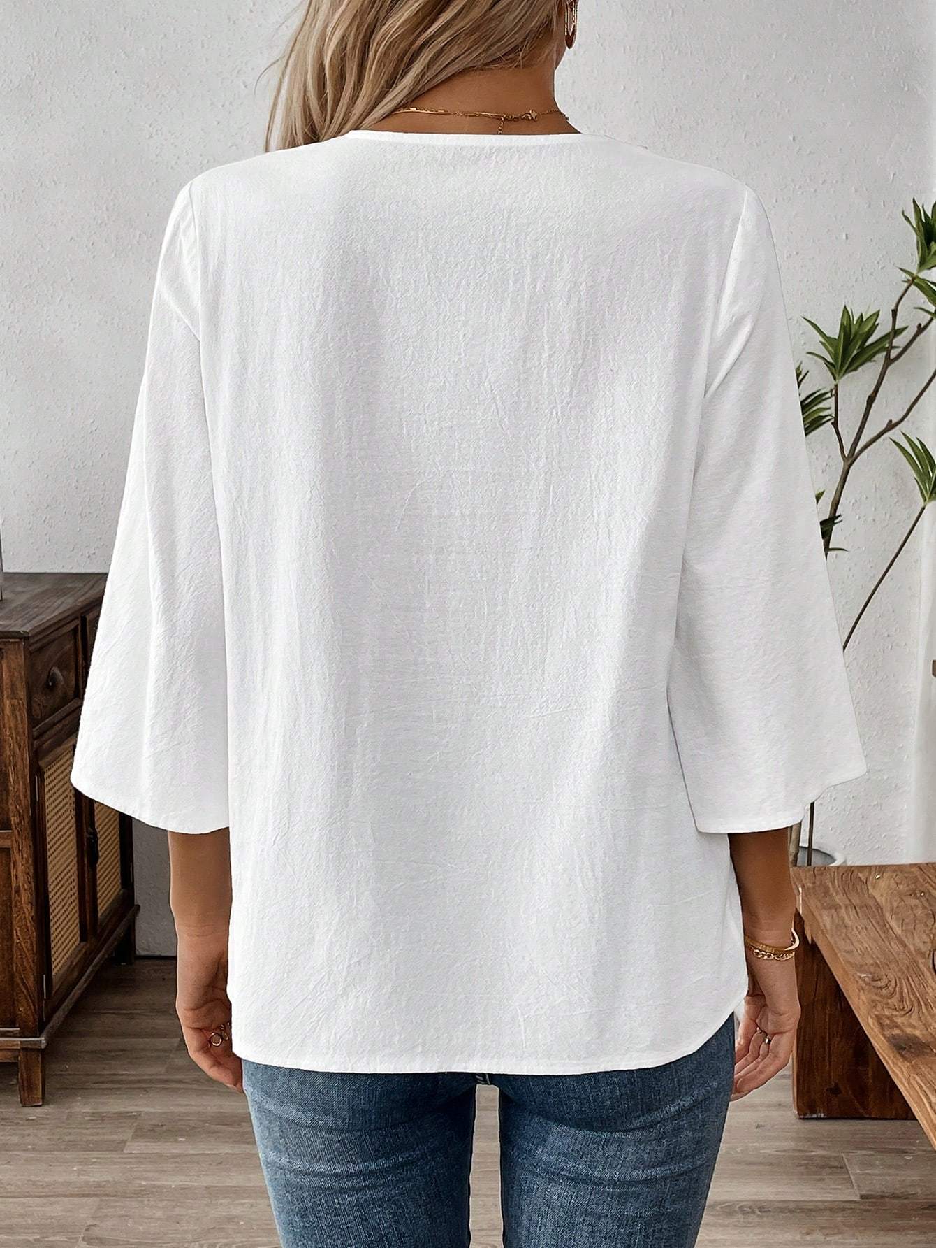 Long sleeve women 100 cotton loose fit blouse - Image 4