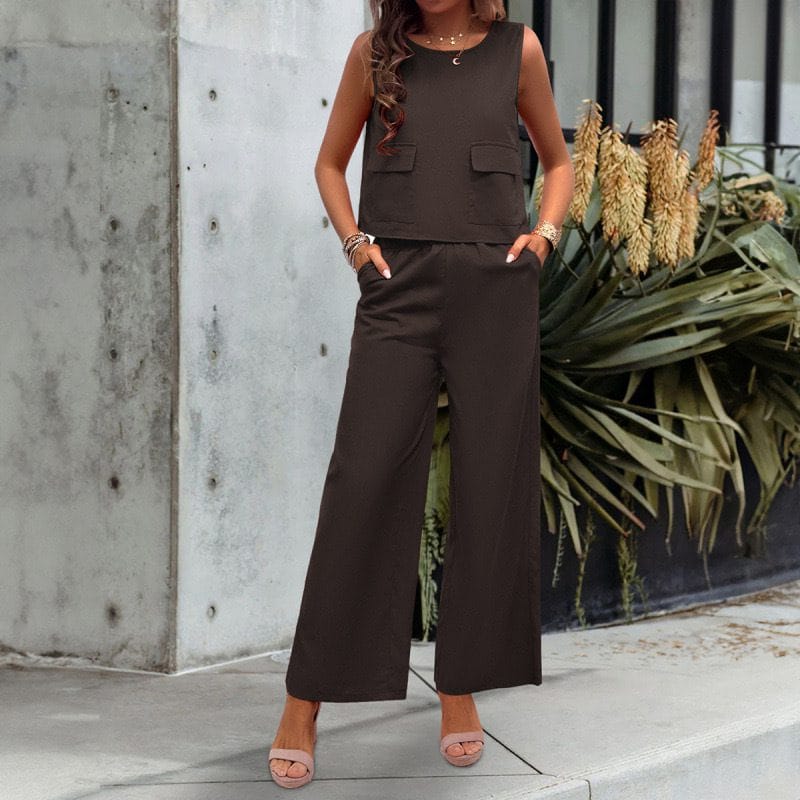 Sleeveless Wide-Leg Two-Piece Pantsuit - Image 4