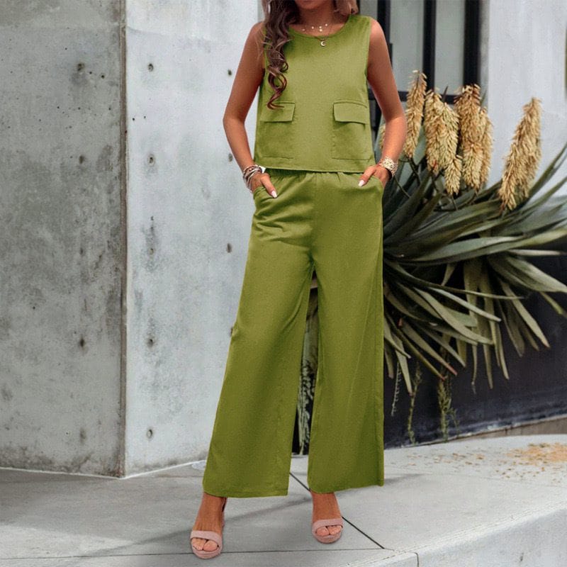 Sleeveless Wide-Leg Two-Piece Pantsuit - Image 10