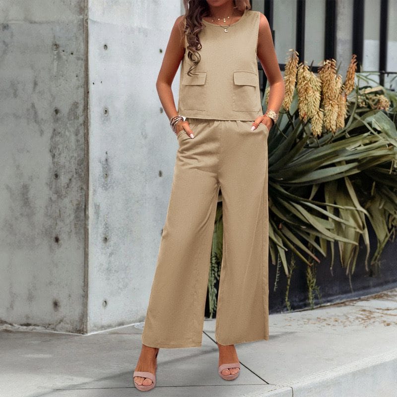 Sleeveless Wide-Leg Two-Piece Pantsuit