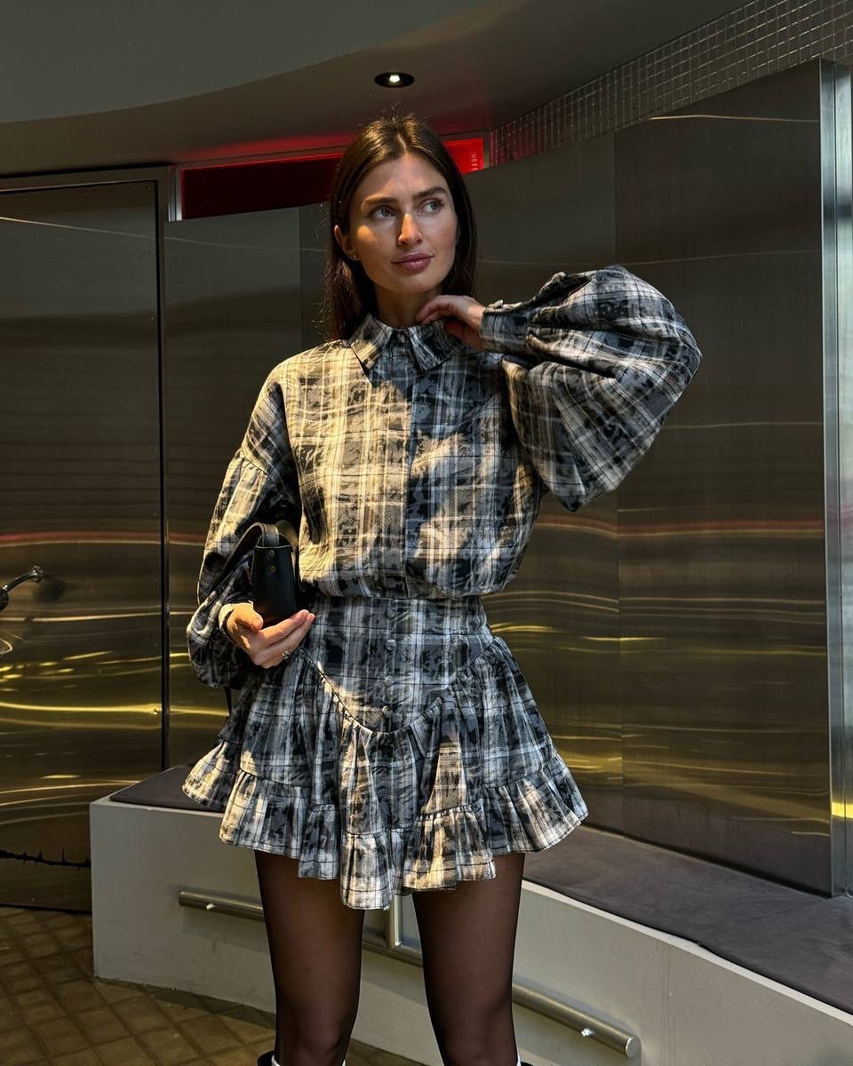 Women's Puff Sleeve Blouse & Ruffle Mini Skirt Set