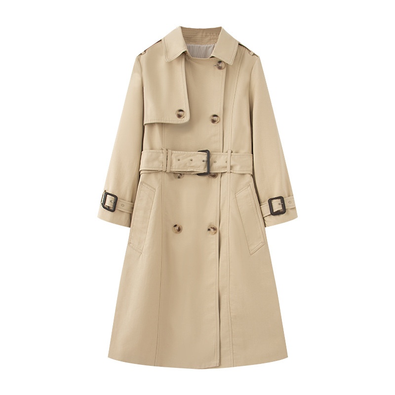 Women's Trench Coat – Double-Breasted, Long Sleeve, Mid-Length Fall Outerwear