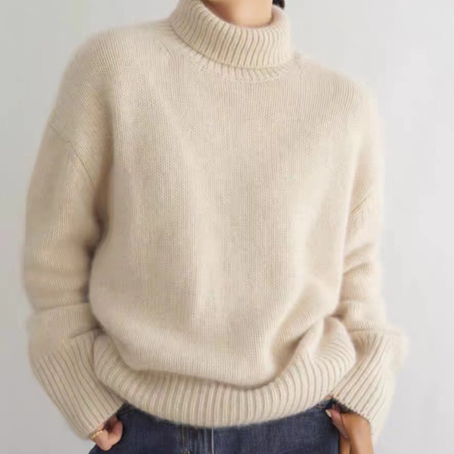 Women's Wool Turtleneck Pullover Sweater – Thick Knit, Long Sleeve, Casual Winter Essential