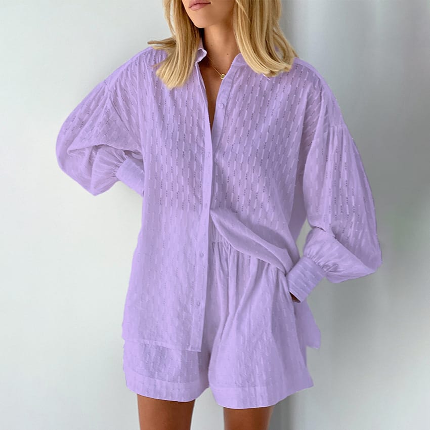 Cotton Button-Up Shirt and Shorts Set - Image 9