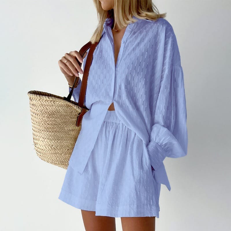 Cotton Button-Up Shirt and Shorts Set - Image 8