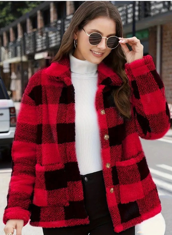 Women’s Plaid Sherpa Jacket - Image 2