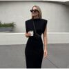 Women Black Bodycon Midi Dress