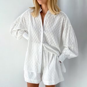 Cotton Button-Up Shirt and Shorts Set