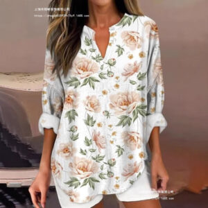 Long sleeve women's plus size floral blouses