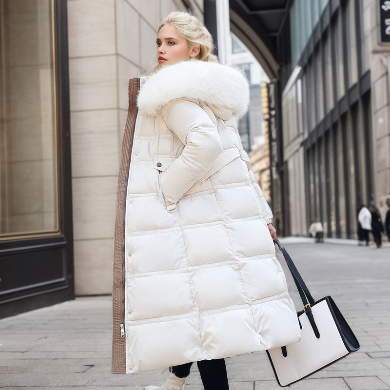Women's Belted Quilted Winter Coat with Faux Fur Hood - Image 6