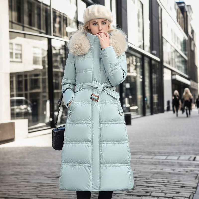 Women's Belted Quilted Winter Coat with Faux Fur Hood - Image 2