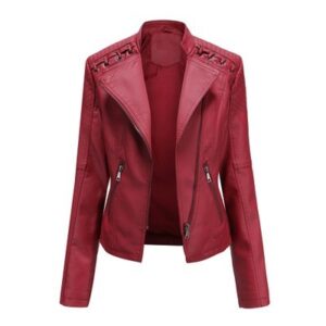 Women’s Leather Jacket with Lace-Up Shoulders