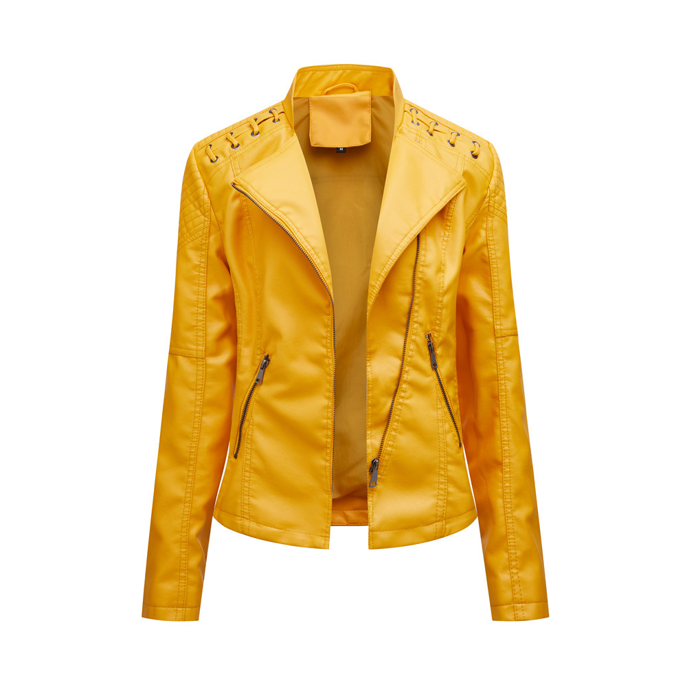 Women’s Leather Jacket with Lace-Up Shoulders - Image 5