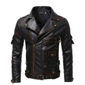 Men's Slim Fit Faux Leather Motorcycle Jacket