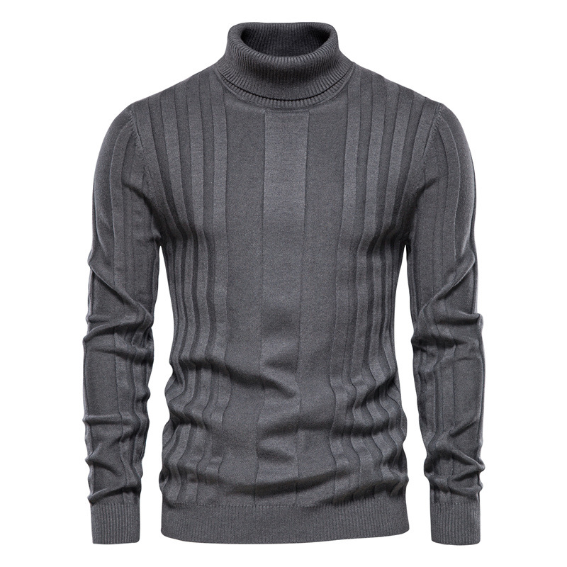 Men’s High Collar Slim Fit Pullover – Cotton Jacquard Long Sleeve Casual Sweater