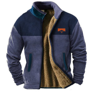 Men’s Sherpa-Lined Fleece Jacket – Navy & Teal Zip-Up