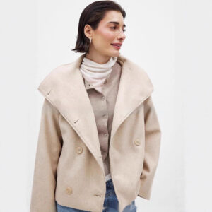 Women's Double-Breasted Short Peacoat – Elegant Wide Lapel Button Down Commuter Jacket (S-3XL)