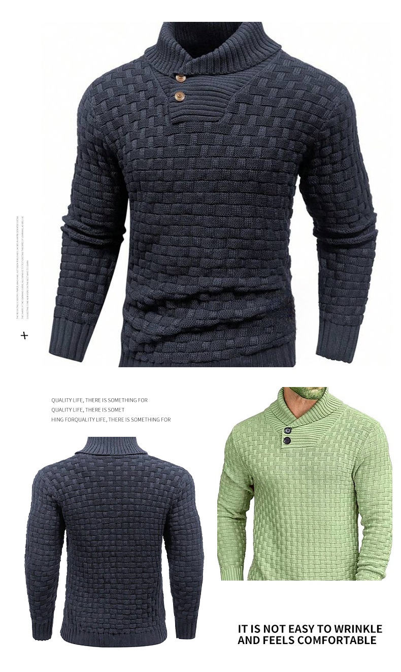 Men’s Slim Fit Shawl Collar Basket Weave Pullover