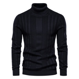 Men’s High Collar Slim Fit Pullover – Cotton Jacquard Long Sleeve Casual Sweater