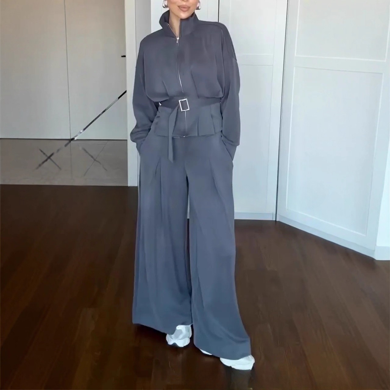 Elegant Belted Wide-Leg Two-Piece Set - Image 3