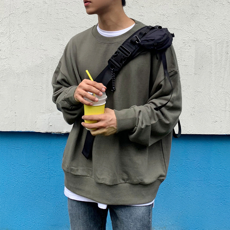Men’s Oversized Cotton Sweatshirt – Solid Color Pullover (Gray, Navy, Green) - Image 2