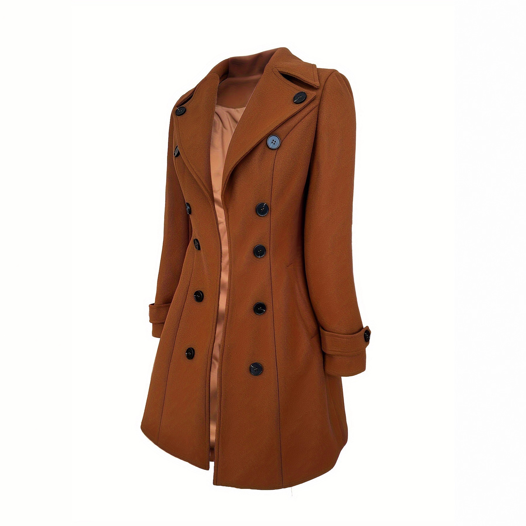 Women's Classic Camel Double Breasted Wool Winter Coat - Image 2