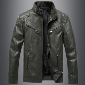 Men's Slim Fit Leather Moto Biker Jacket with Zip Pockets