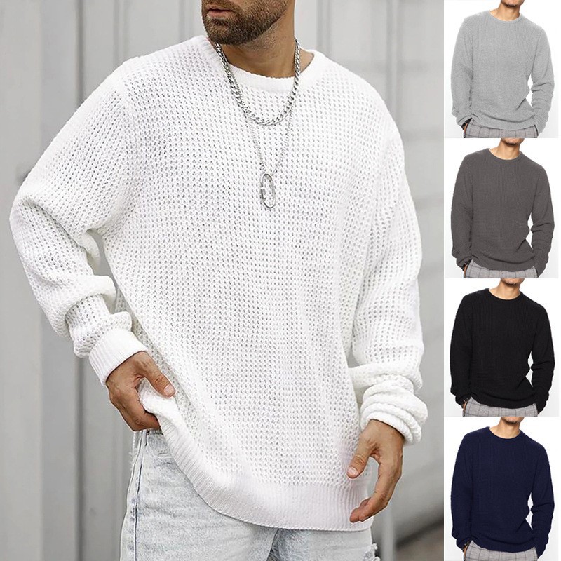 Casual Loose Fit Waffle Knit Sweater