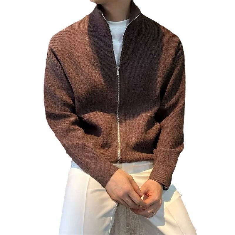 Men’s Full-Zip Ribbed Cardigan Sweater - Slim Fit Mock Neck Knit Jacket - Image 3