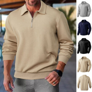 Men’s Long Sleeve Textured Pullover Shirt with Collar