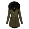 Women's Mid-Length Winter Parka with Faux Fur Trim Hood