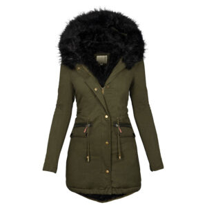 Women's Mid-Length Winter Parka with Faux Fur Trim Hood