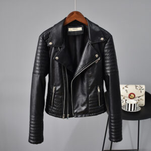 Women’s Black Cropped PU Moto Jacket