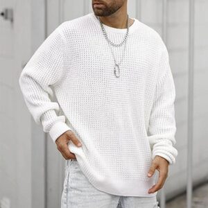 Casual Loose Fit Waffle Knit Sweater