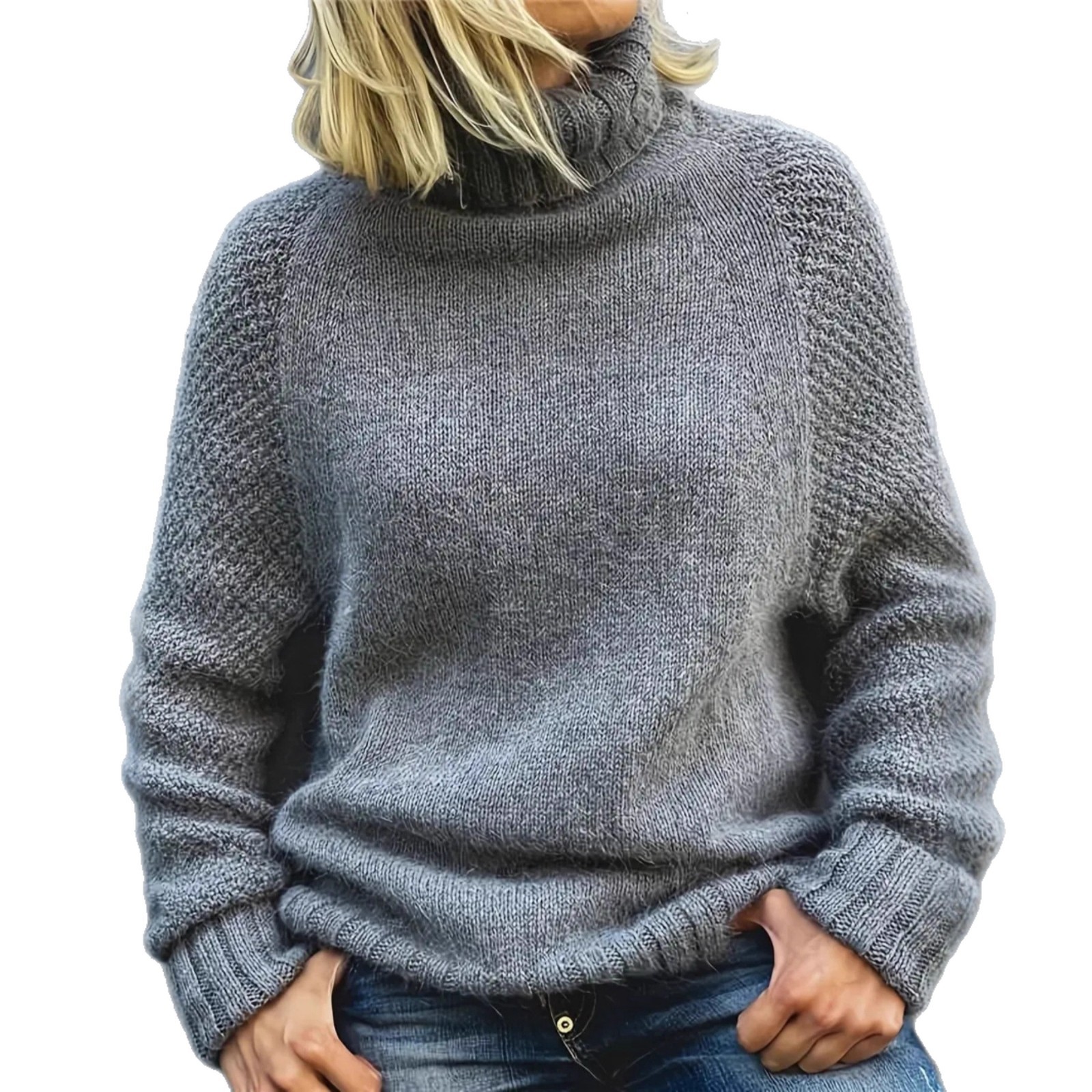 Women's mock neck sweater - Elegant Gray Pullover - Image 4