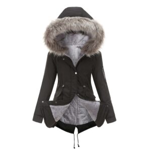 Women’s Faux Fur Hooded Winter Parka – Fleece Lined Utility Jacket