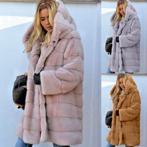 Women's Hooded Faux Fur Mid-Length Coat - Oversized Winter Jacket