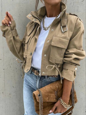 Must-Have Women's Cropped Cargo Jacket in 3 Colors - Adjustable Waist Streetwear