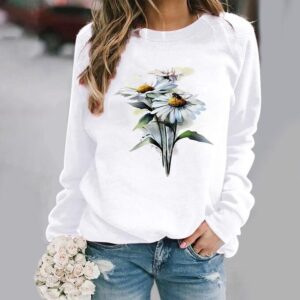Women’s 3D Daisy Floral Graphic Sweatshirts Loose Fit Long Sleeve Pullover